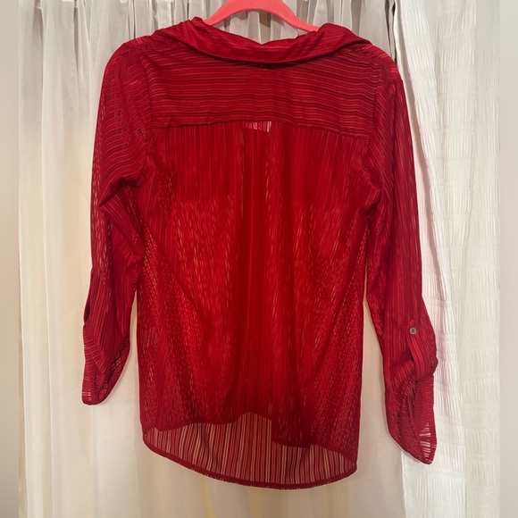 NY Collection Red 3/4 Sleeve Button Down Shirt - Picture 5 of 7